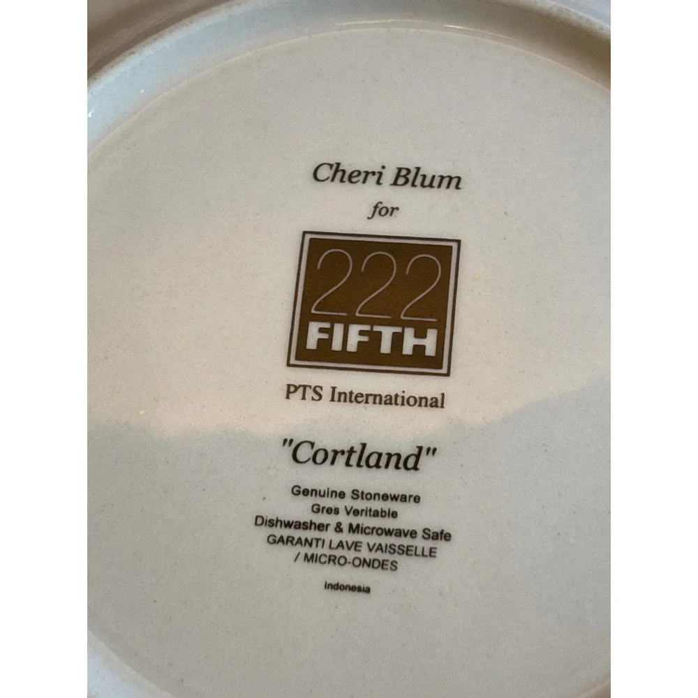 222 Fifth Cheri Blum Cortland Salad Plate Grapes Stoneware 8.25 Inch Tan Purple